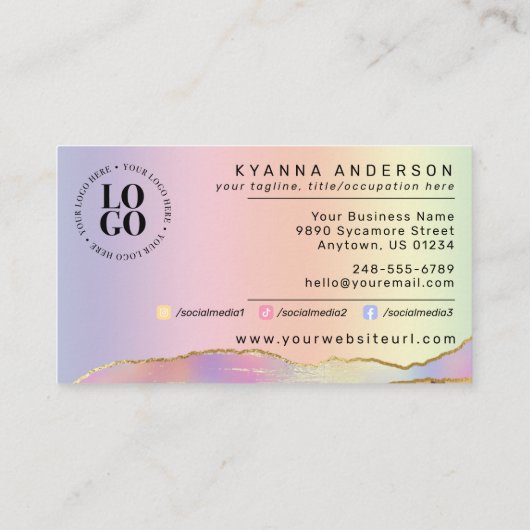 Carte De Visite Iridescente Pastel Rainbow Glam Tout Service (Dos)
