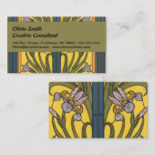 Carte De Visite Iris Fleur Art Nouveau Vitrail Bleu Or (Devant / Derrière)