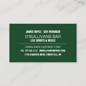 Carte De Visite Irish Sports Bar, Pub/Brasserie (Dos)
