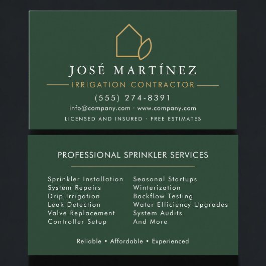 Carte De Visite Irrigation Contractor Professional