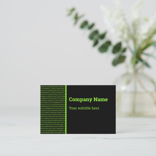 Carte De Visite IT Professional - Code binaire en vert sur noir (Debout devant)