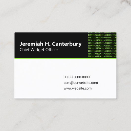 Carte De Visite IT Professional - Code binaire en vert sur noir (Dos)