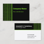 Carte De Visite IT Professional - Code binaire en vert sur noir (Devant / Derrière)
