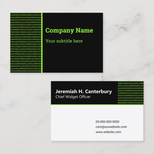 Carte De Visite IT Professional - Code binaire en vert sur noir (Devant / Derrière)