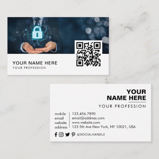 Carte De Visite IT-Sécurité Internet sécurité cybersecuri QR Code (Devant / Derrière)