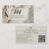Carte De Visite *~* Ivoire QR Agate Glam Luxe Parties scintillant  (Devant / Derrière)