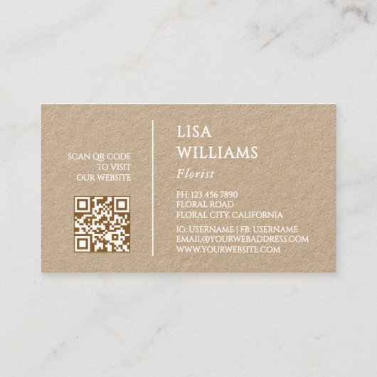Carte De Visite Ivory 3D Roses Rustic  | QR Code (Dos)