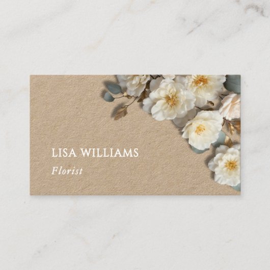 Carte De Visite Ivory 3D Roses Rustic  | QR Code (Devant)