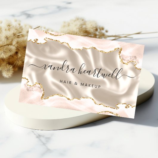 Carte De Visite Ivory Blush Agate Gold Parties scintillant Luxe