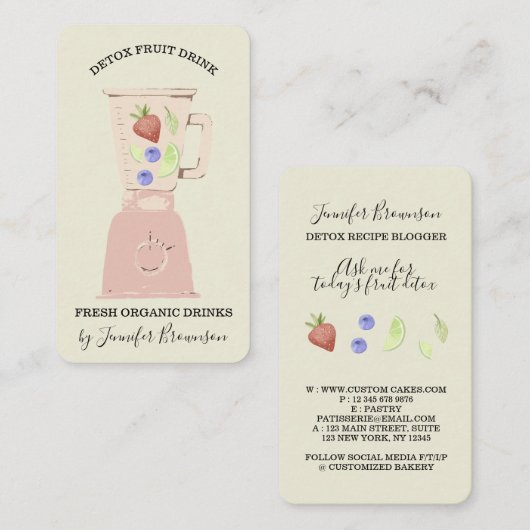 Carte De Visite Ivory Detox Fruits frais Boire Blender (Devant / Derrière)