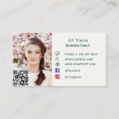 Carte De Visite Ivory emerald green qr code social media photo (Dos)