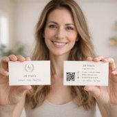 Carte De Visite Ivory taupe monogram wreath modern minimalst QR