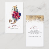 Carte De Visite J Monogram Burgundy Gold et Navy Blue Floral (Devant / Derrière)
