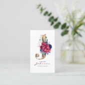 Carte De Visite J Monogram Burgundy Gold et Navy Blue Floral (Debout devant)
