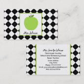 Carte De Visite Jacquard noir vert d'Apple de professeur (Devant / Derrière)