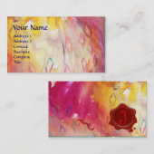 CARTE DE VISITE JACQUARDS JAUNES DE FUCHSIE ROSE ABSTRAITE, SCEAU (Devant / Derrière)