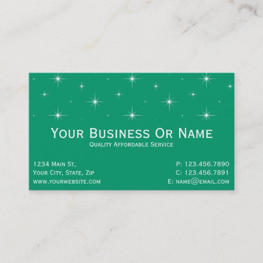 Carte De Visite Jade Green & Bright Stars. Nom / Entreprise (Devant)