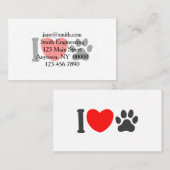 Carte De Visite J'aime l'animal de compagnie - Choisir la couleur  (Devant / Derrière)