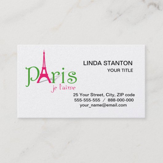 Carte De Visite J'aime Paris (Devant)
