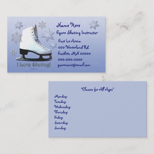 Carte De Visite J'aime patiner (Devant / Derrière)