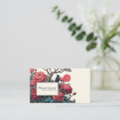 Carte De Visite Japanese Ukiyo-e Style Red Peony Black Bird (Debout devant)