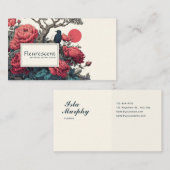 Carte De Visite Japanese Ukiyo-e Style Red Peony Black Bird (Devant / Derrière)