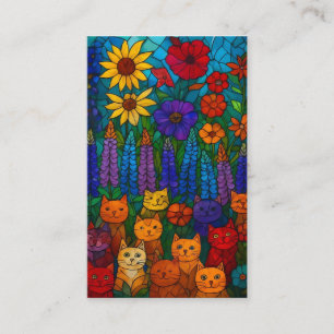 Carte De Visite Jardin de chats Art de chat en vitrail avec des fl