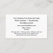 Carte De Visite Jardin de récupération des pièces automobiles Conc (Dos)