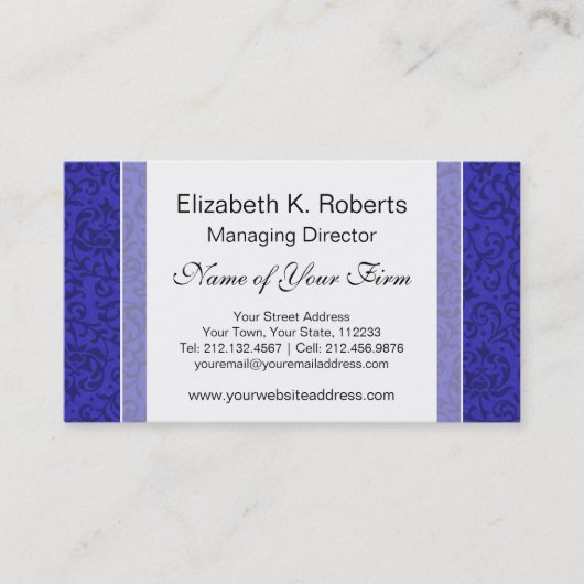 Carte De Visite Jardin de Tudor Bleu Cobalt Damas florales (Devant)