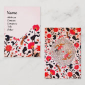 Carte De Visite JARDIN FLEURIER, OISEAUX, PEACOCKS Rouge rose noir (Devant / Derrière)