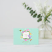 Carte De Visite Jardin floral Aqua horizontal (Debout devant)