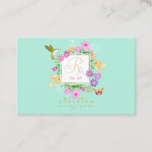 Carte De Visite Jardin floral Aqua horizontal