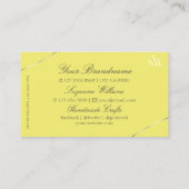 Carte De Visite Jaune avec soie déco et monogramme professionnel (Dos)