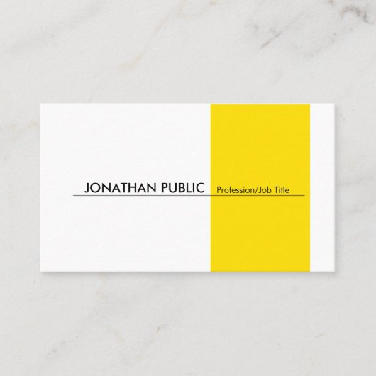 Carte De Visite Jaune Blanc Moderne Professionnel Élégant Simple (Devant)