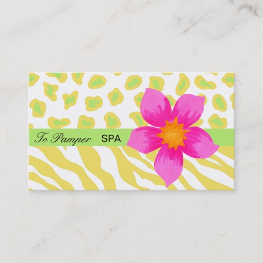 Carte De Visite Jaune, Blanc, Rose & Vert Zèbre & Cheetah Skin (Devant)