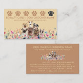 Carte De Visite Jaune Brown Chien Walker Groomer Punch Loyauté (Devant / Derrière)