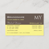 Carte De Visite Jaune Brown foncé avec Initiales Professionnel (Dos)