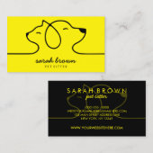 Carte De Visite Jaune Chat Chien Ligne Logo Petsitter (Devant / Derrière)