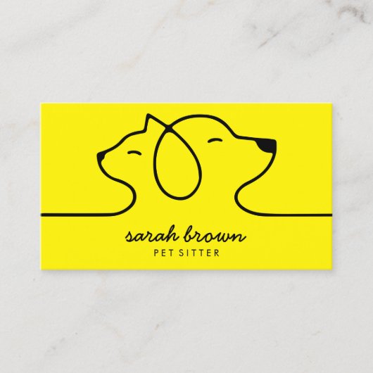 Carte De Visite Jaune Chat Chien Ligne Logo Petsitter (Devant)