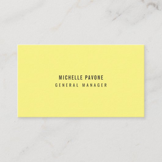 Carte De Visite Jaune clair élégant simple uni professionnel (Devant)