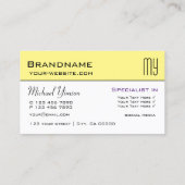 Carte De Visite Jaune clair et blanc avec Initiales Professionnel (Dos)