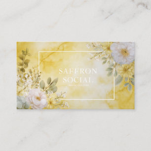 Carte De Visite Jaune Clair Floral Aquarelle Géométrique Moderne