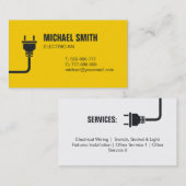 Carte de visite jaune de l'électricien branché et  (Devant / Derrière)