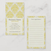 Carte de visite jaune de rendez-vous de damassé (Devant / Derrière)