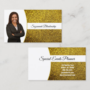 Carte De Visite Jaune Doré Faux Paillettes Photo Professionnelle