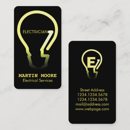 Carte De Visite Jaune electical d'ampoule de services (Devant / Derrière)