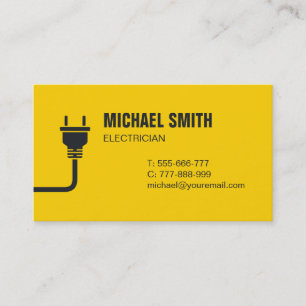 Carte de visite jaune électricien prise et fil
