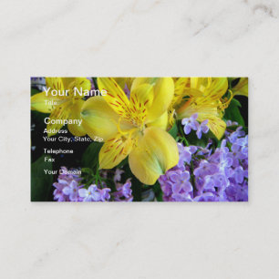 Carte De Visite Jaune et Fleurs Lilac Violettes