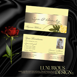 Carte De Visite Jaune et or Décor Joli Rose Fleur avec photo