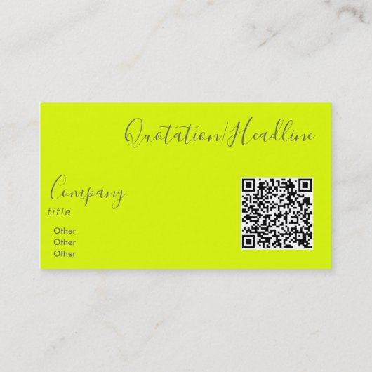 Carte De Visite jaune fluorescent - élégant - code QR (Dos)